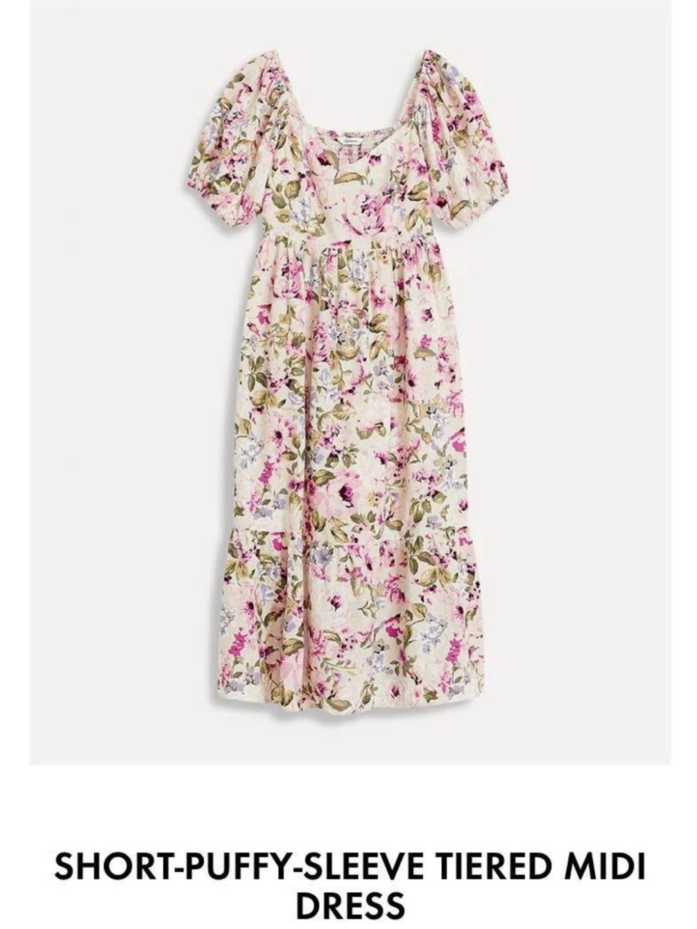 Reitmans Cream and Pink Floral Puff-Sleeve Tiered Midi Dress